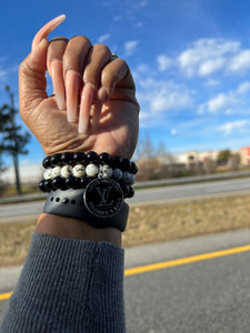 Black and White (3 Piece) Beaded Set with Charm